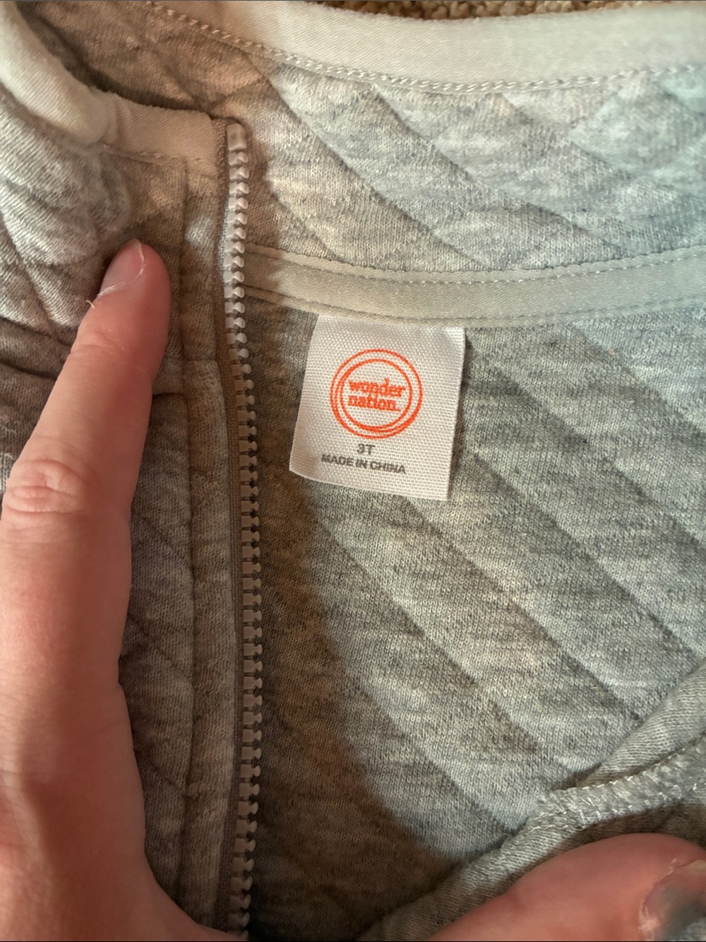 Wondernation Quilted Light Gray Half-Zip Pullover Sweatshirt Size 3T - Picture 8 of 8